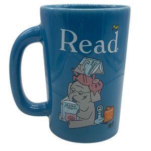 Out of Print Mo Willems Elephant & Piggie READ ALA Blue Ceramic Coffee Mug 5"